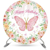 Aperturee - Colorful Floral Butterfly Round Birthday Backdrop